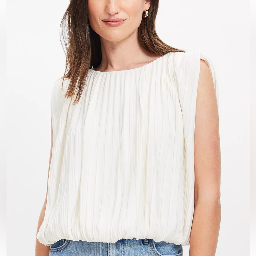 LOFT White Pleated Women's bubble Blouse